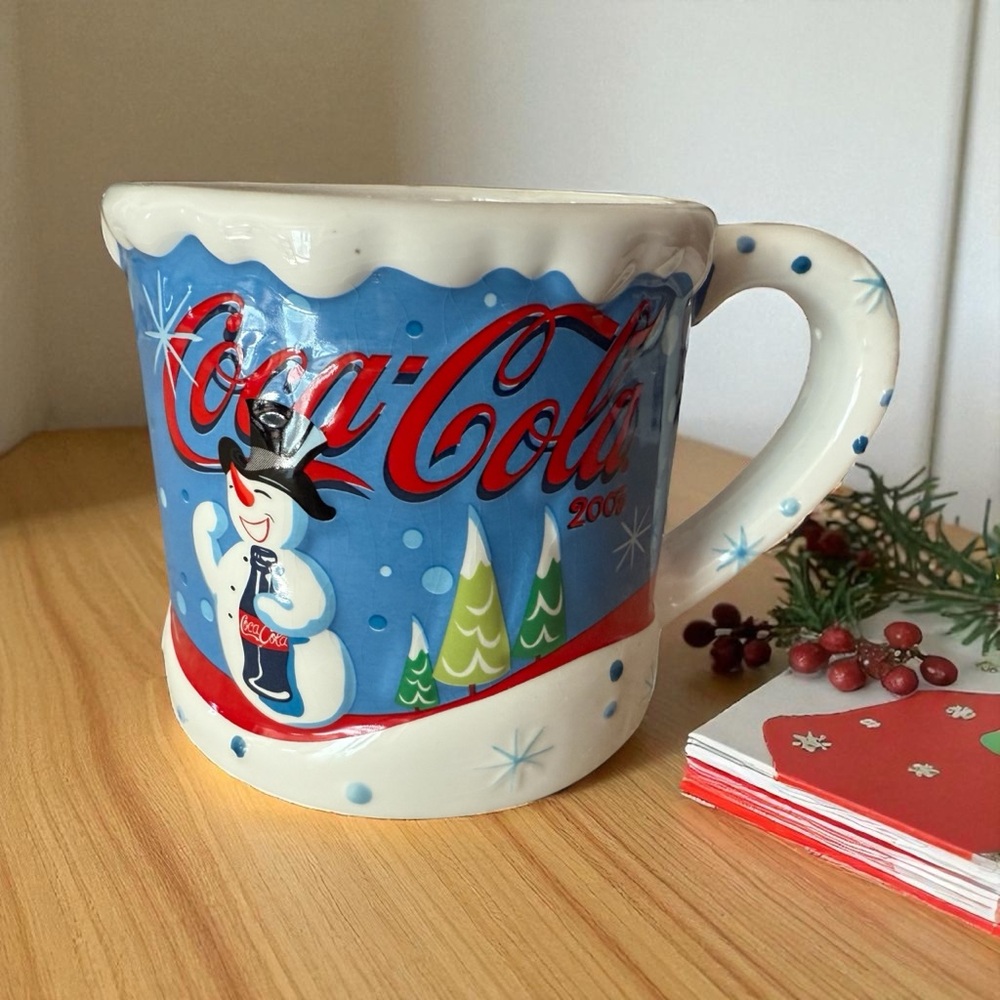 Coca-Cola Blue and White Mug with Snowman